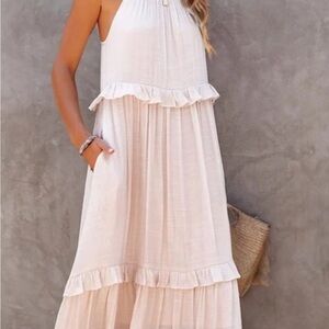 NEW with tags.  Hayden Cream Sleeveless/halter ruffle maxi dress. NEW with tags.